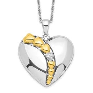 925 Sterling Silver Gold-plated CZ I Love You More Each Day Heart 18" Necklace